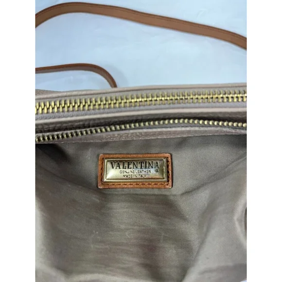 Valentina Beige Pebbled Leather Shoulder Bag Small - Picture 10 of 15